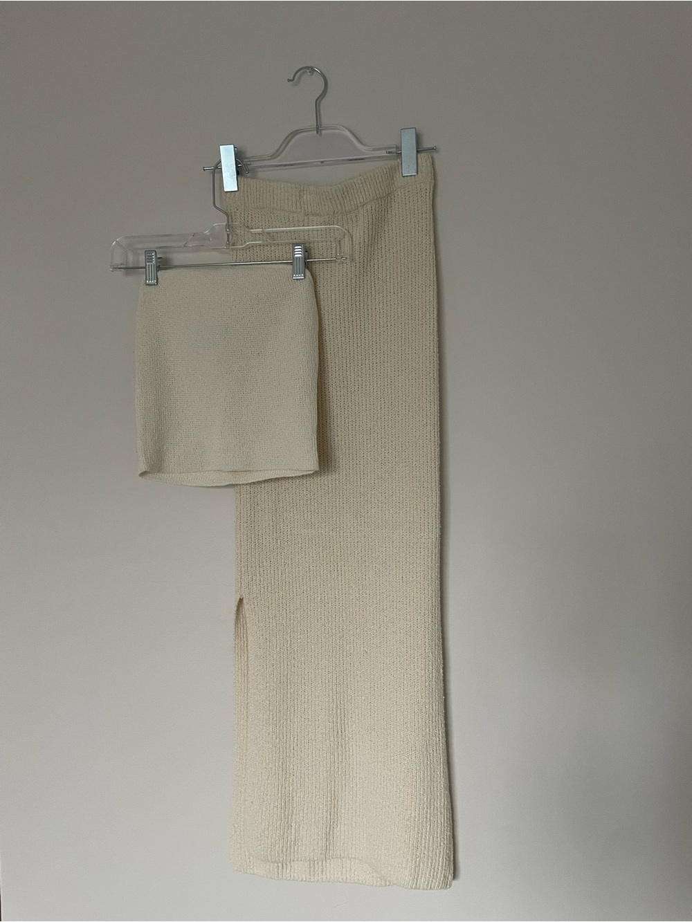 Cream, Knit Matching Tube Top and Skirt Set